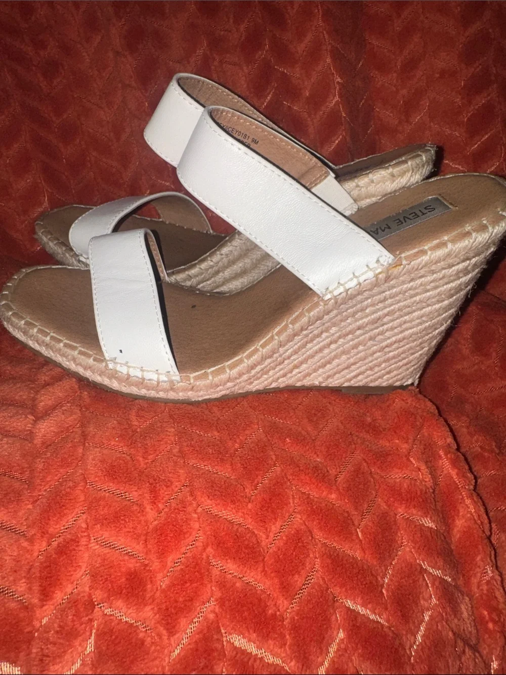 Steve Madden ICEY White Leather Espadrille Wedge Sandals Size 9M